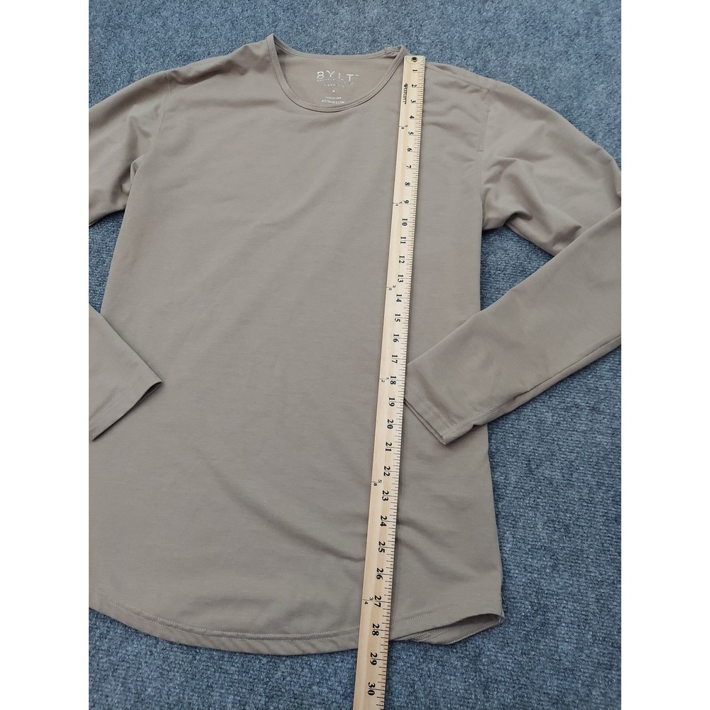 BYLT Shirt Mens Medium Brown Long Sleeve Crew Neck Curve Hem Premium Basics - Picture 5 of 9